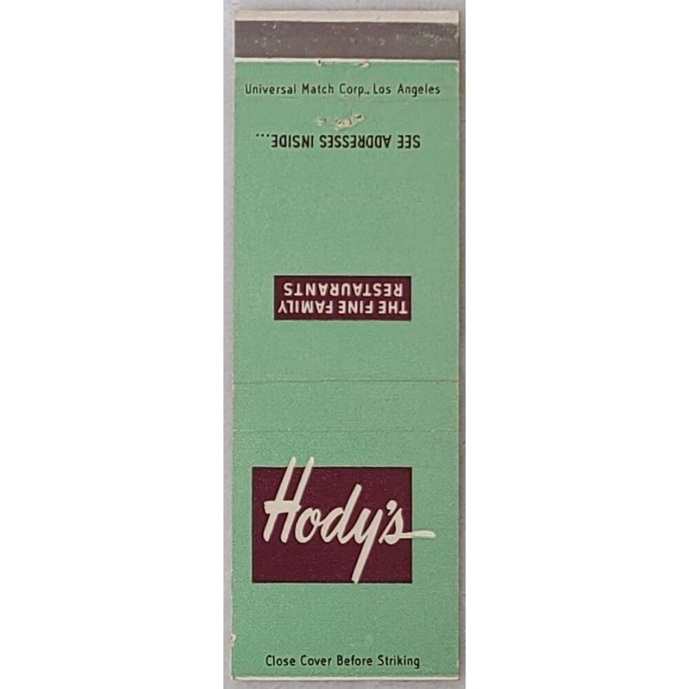 Front Strike Matchbook Cover Hody’s Family Restaurants Los Angeles CA California